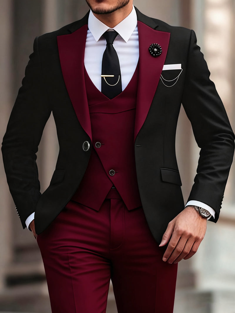 Men's 3pcs Suit Set, Blazer + Vest + Trousers.