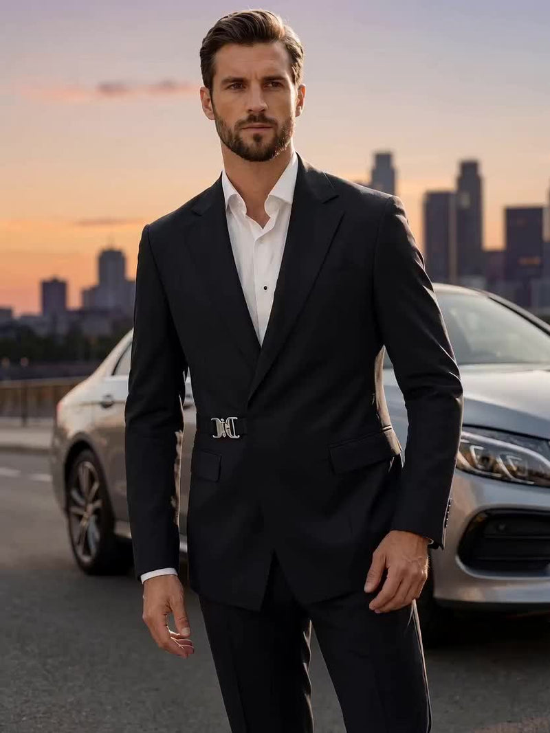 Men's 2pcs Suit Slim Fit Solid Jacket and Pants Set.