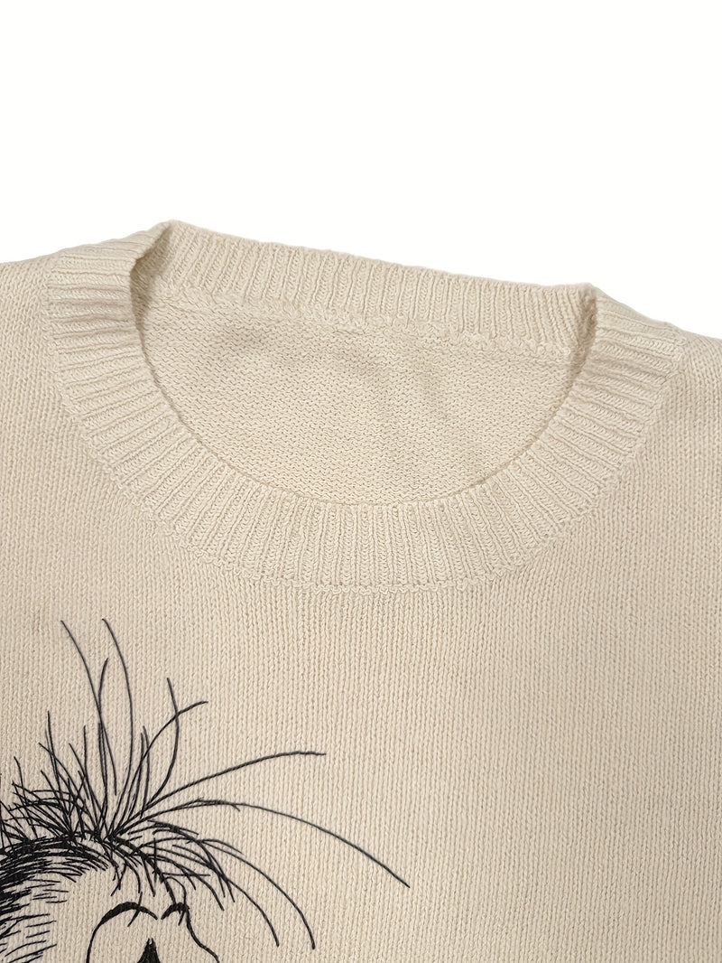 Women's All Over Printed Long Sleeve Universal Crew Neck Lightweight Sweater.