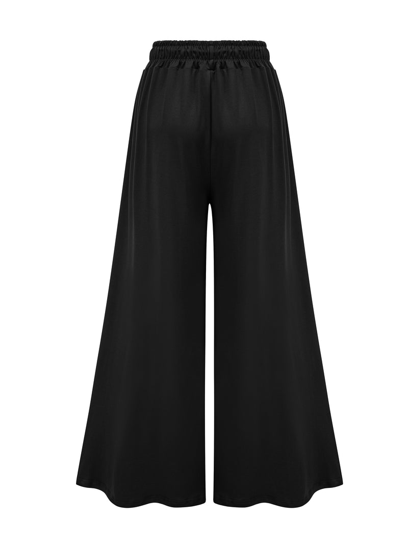 Women’s Plus Size Solid Drawstring Wide Leg Pants.