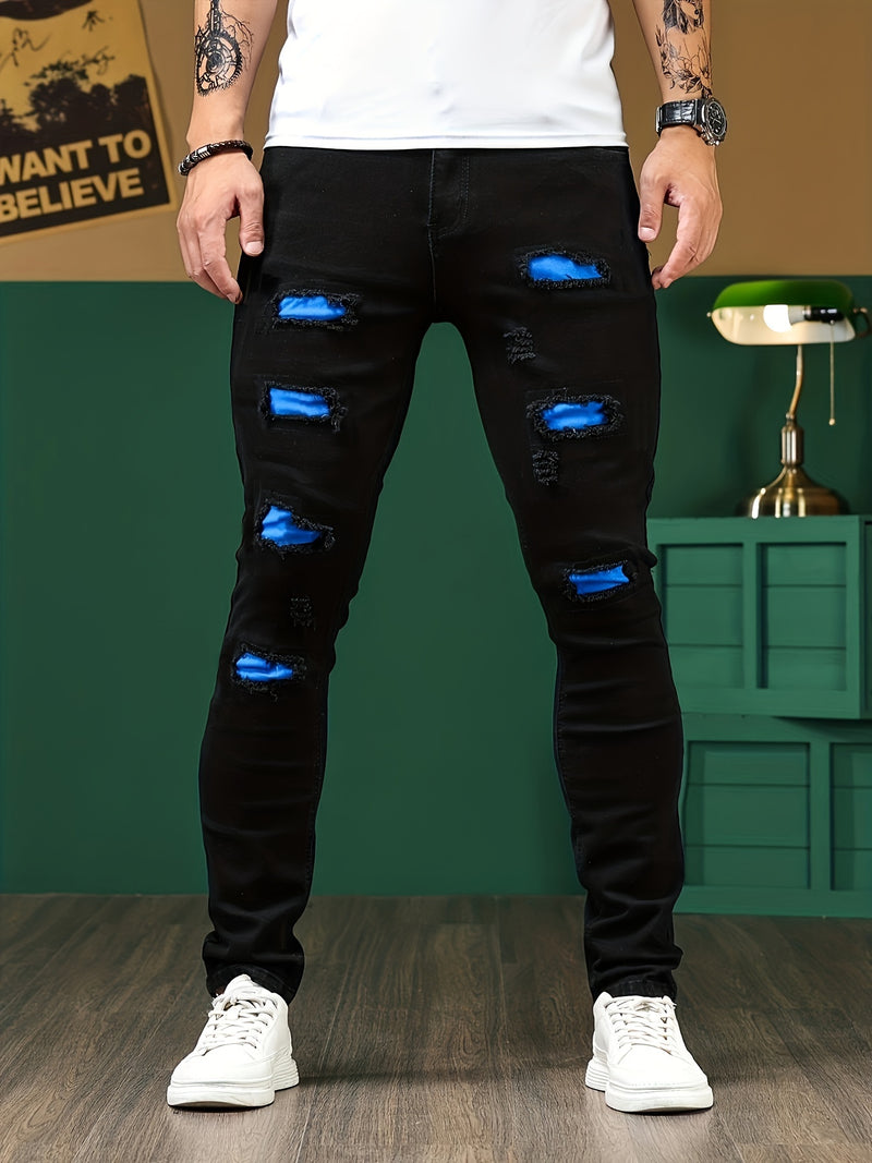 Men's Skinny Faux Denim - Stretch Slim Fit Black Pants.