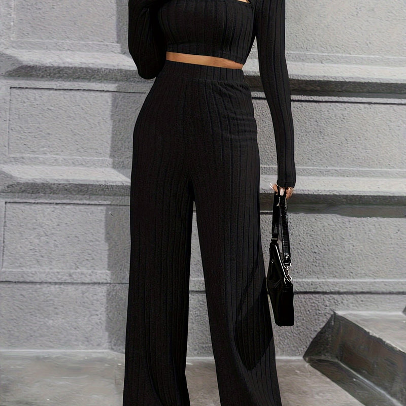 Elegant Directional Women'S Long-Sleeve T-Shirt And Long Pants.