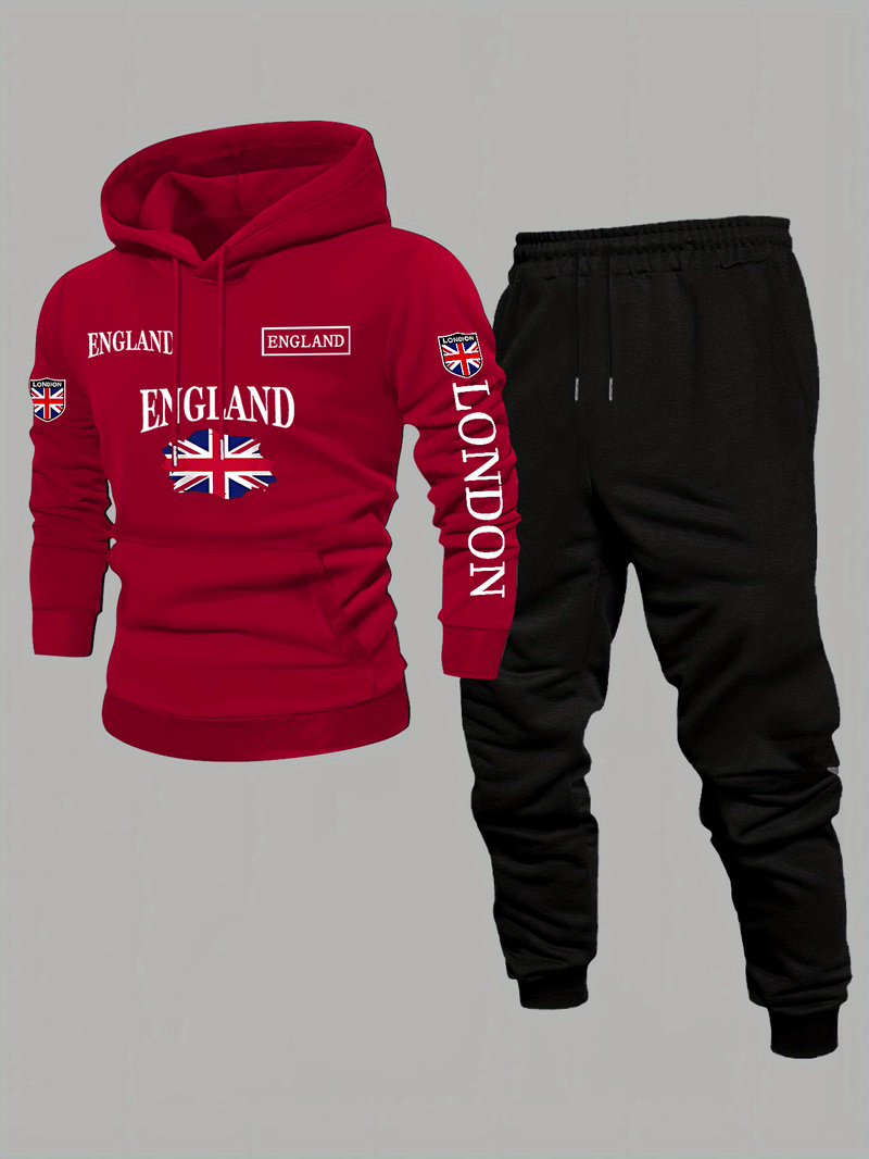 Men'S Print 2pcss Set, Casual HoodedSweatshirt and Joggers Suit.