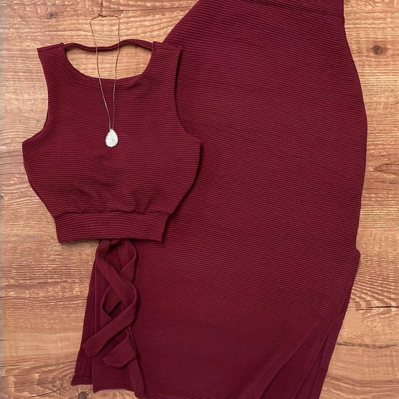 Women’s Sleeveless Top with a Slit Skirt Set.