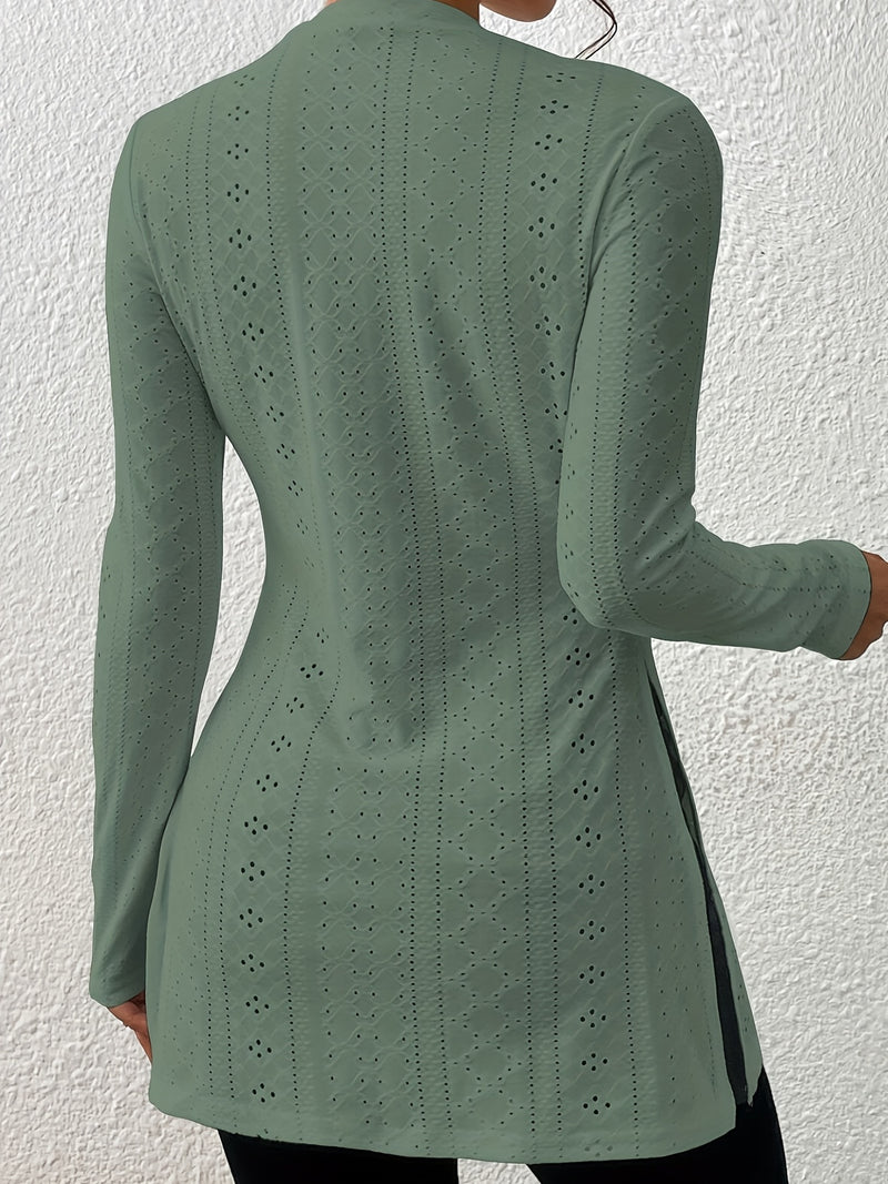 Essential Hollow-Out Elegant Long-Sleeve T-Shirt for Women.