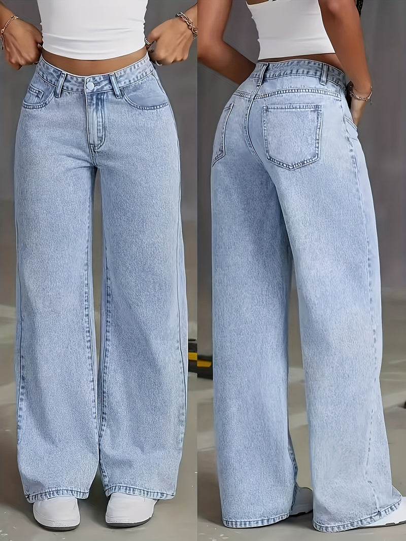 Women's Stretch Loose Wide-Leg Straight Jeans.