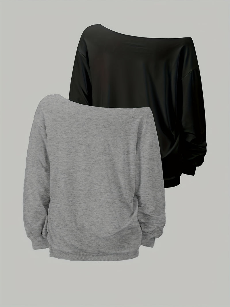 2pcs/Set Plus Size One-Shoulder Sweatshirt for Women’s