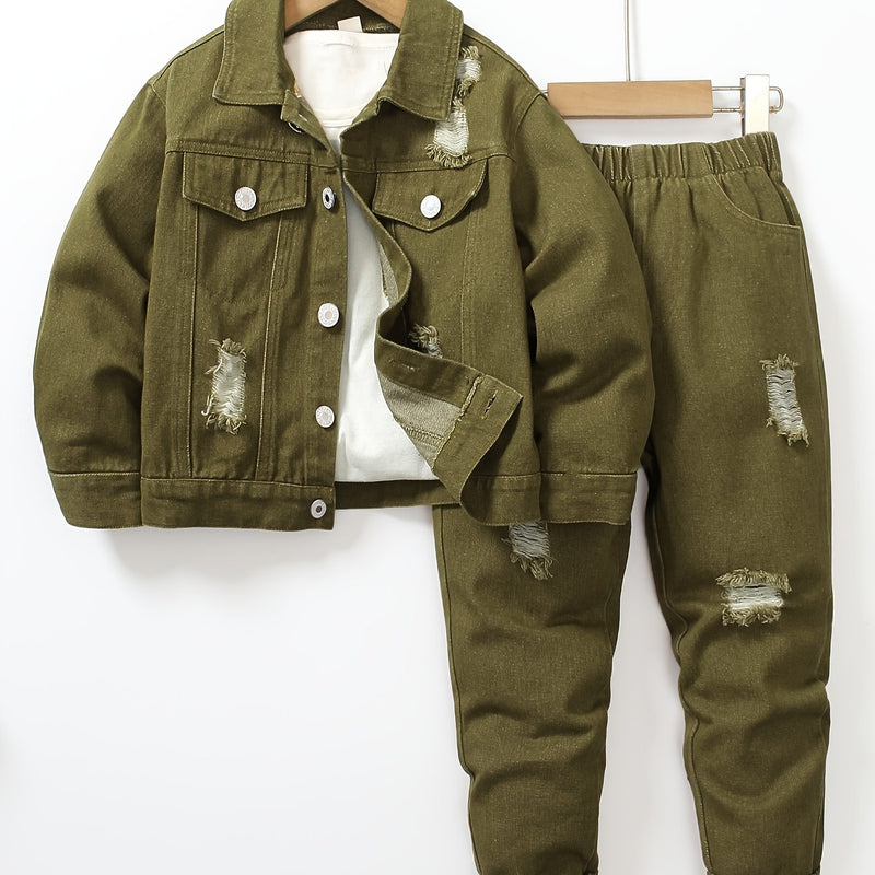 Boys Spring/Autumn Denim Long Sleeve with Elastic Waist and Ripped Jeans.