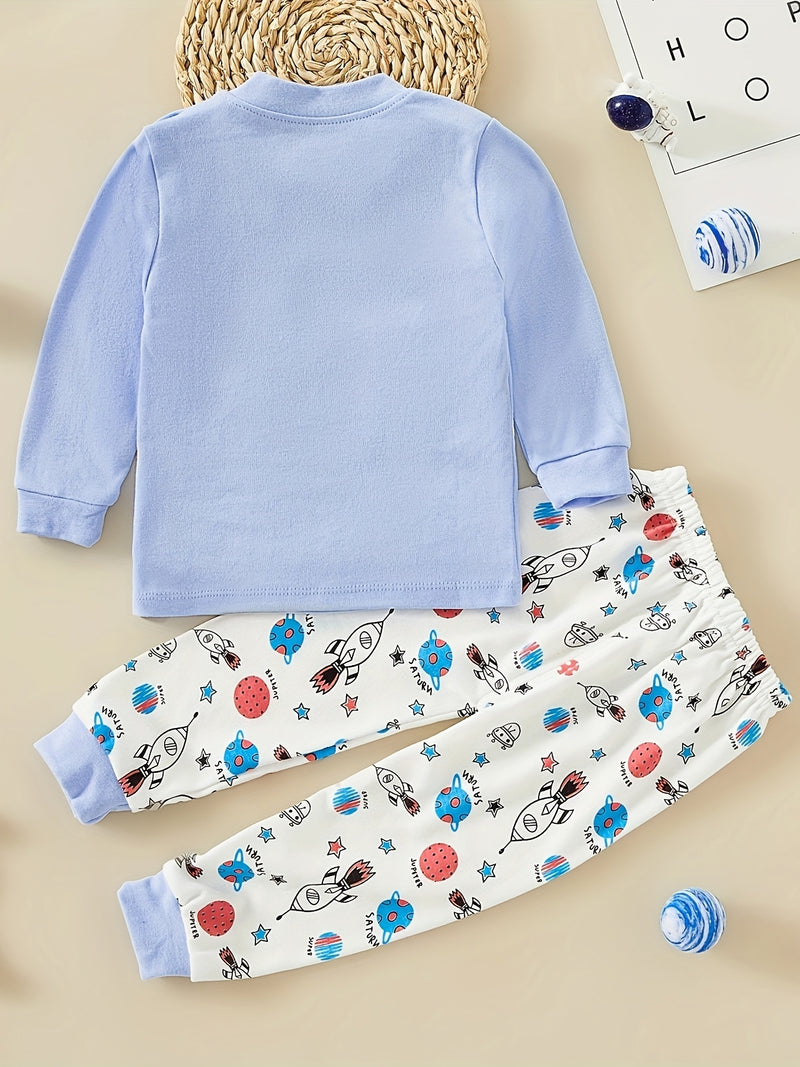 2pcs Cartoon Vehicle Pattern Pajama Set for Toddler.