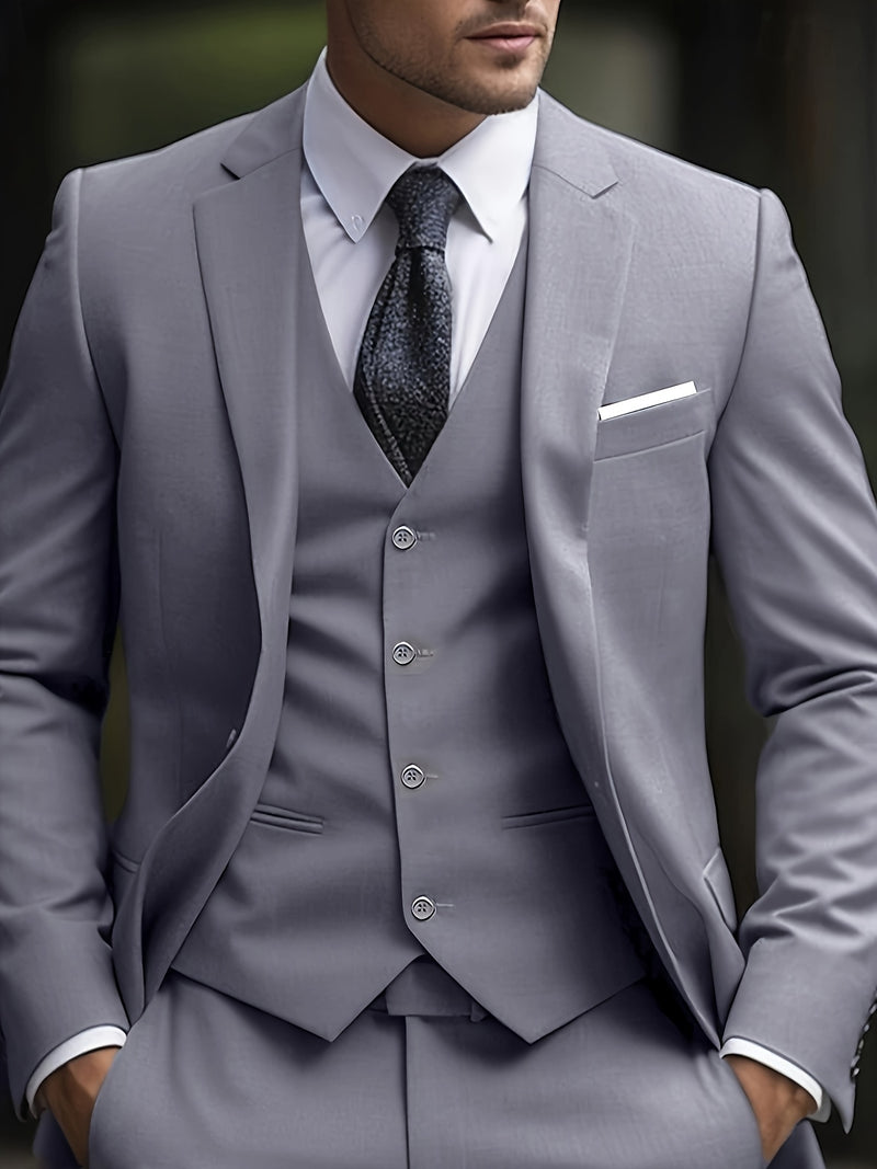 Men's 3pcs Suit Set, Jacket + Vest + Trousers, Fashionable and High-Quality.