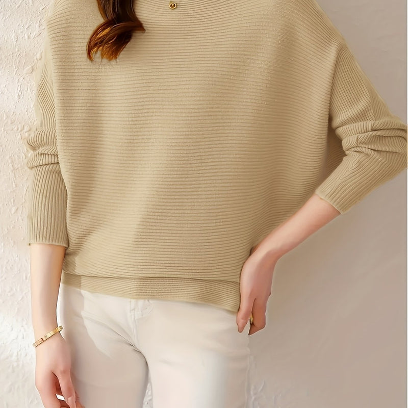 Women's Loose Batwing Sleeve Sweater, Casual Elegant Long Sleeve Top.