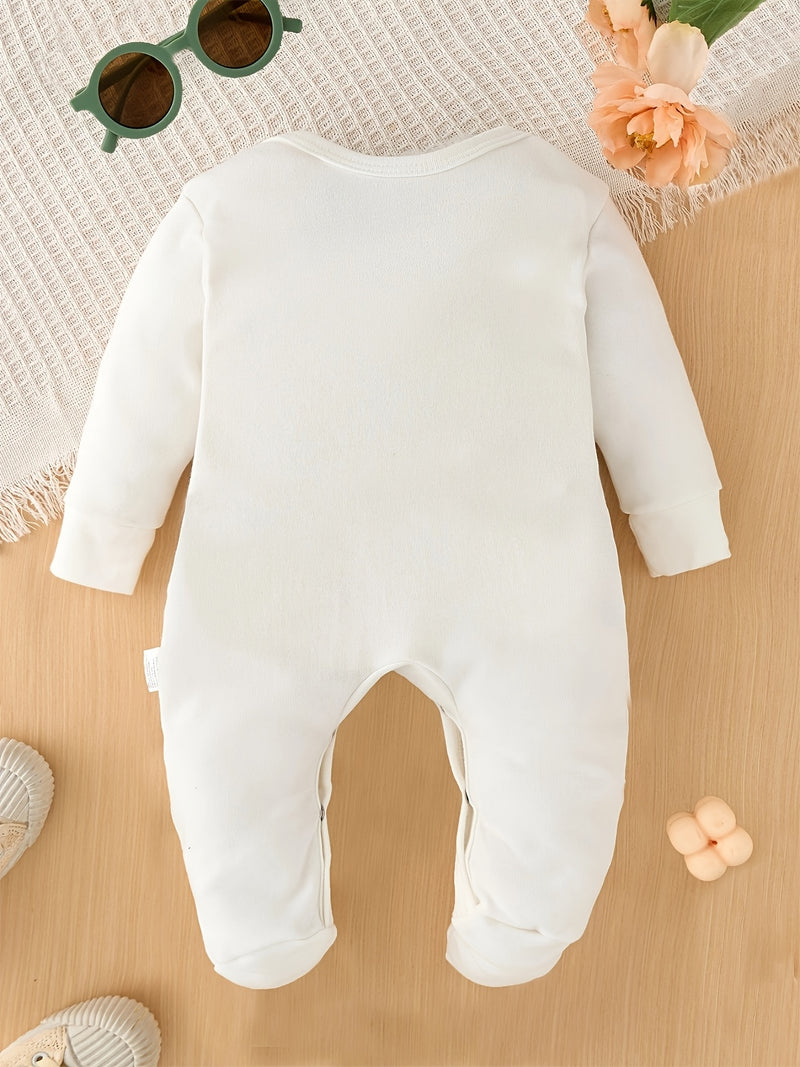 Hay I'M New Here Cartoon Pattern Print New Baby Footed Romper Four Seasons.