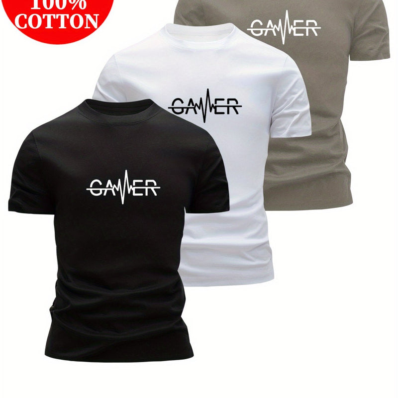 Set of 3 100% T-Shirts Featuring Letter Prints.