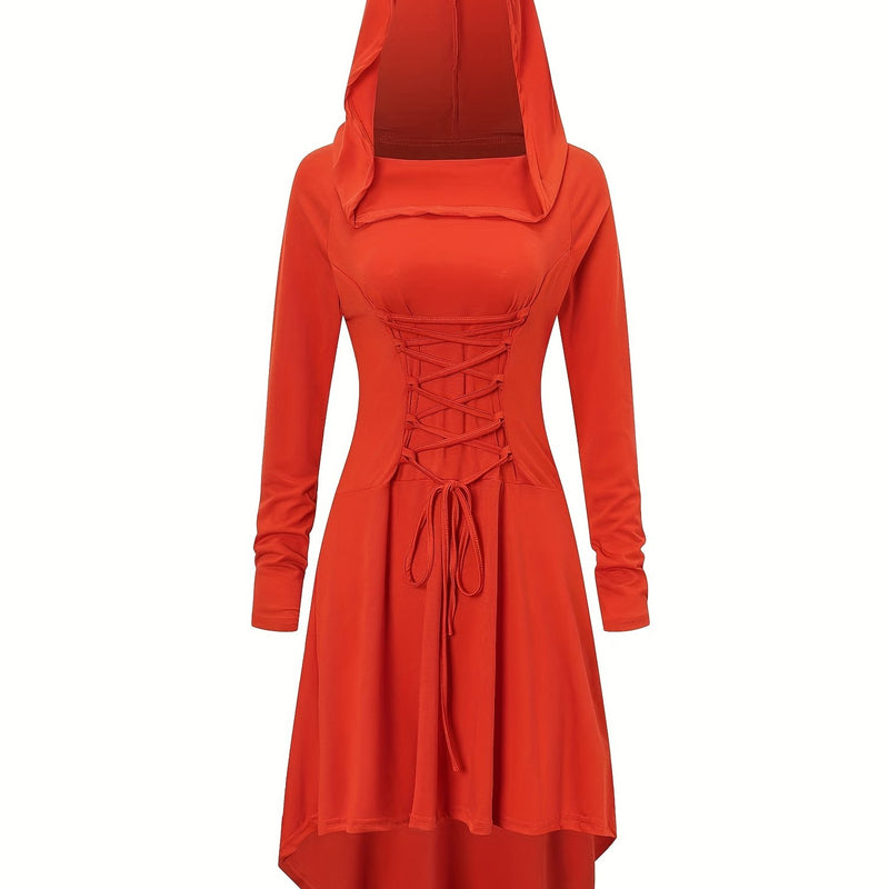 Women's Solid Color Tie-Up Asymmetrical Dress.