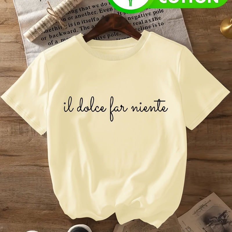 Women's Italian Elegant Cursive Lettering T-Shirt.