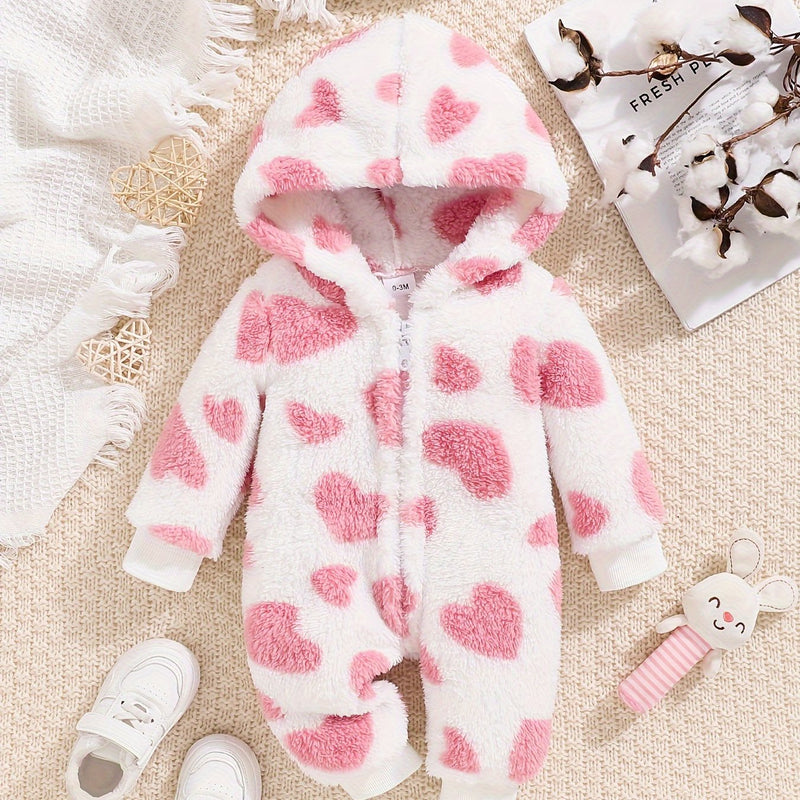 Cute Long-Sleeve and Long-Legged Romper with Hood for Toddlers.