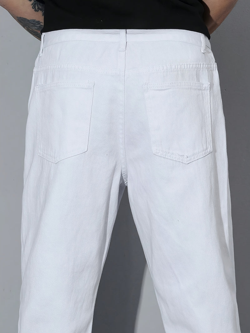 Men’s American High Street White Loose Jeans.