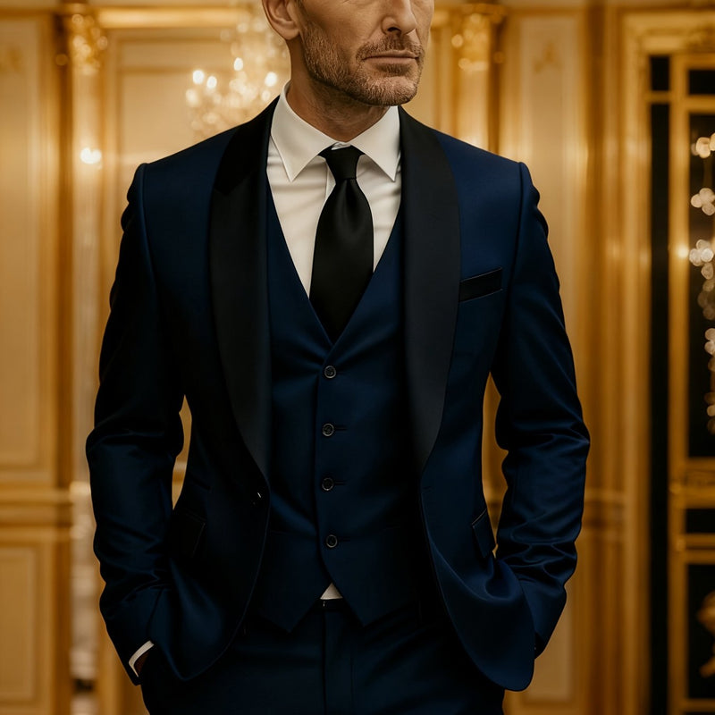 3pcs Suit Set for Men, Single-Breasted One-Button Black Suit And Trousers Set.