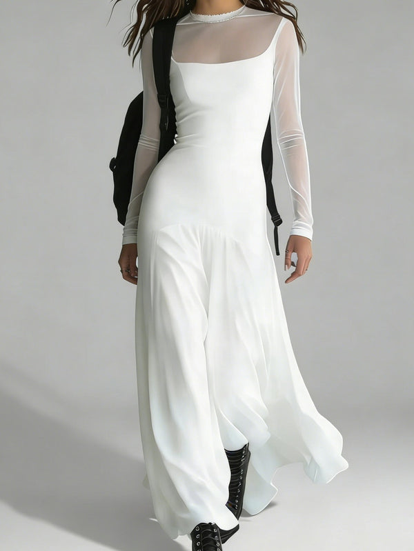Women’s Elegant Chiffon Dress | Long, High-End Mesh.