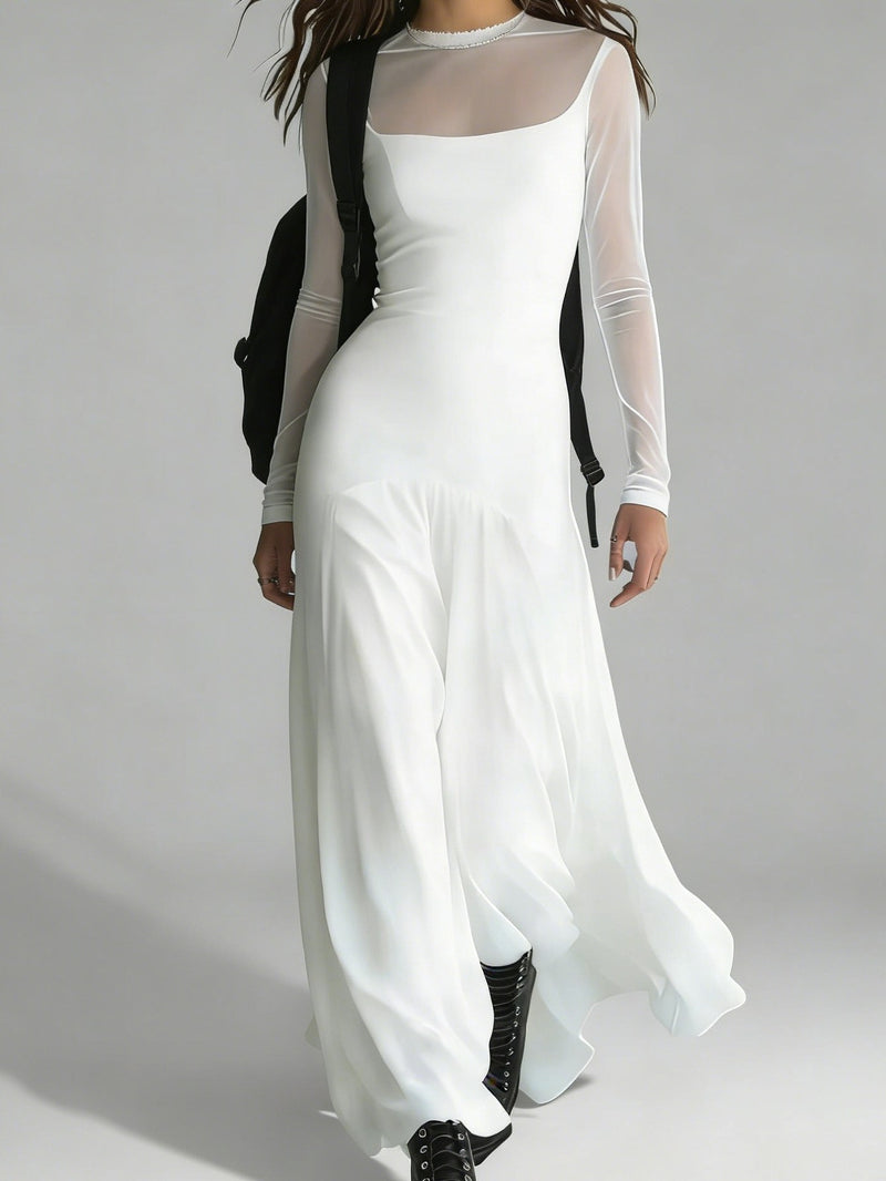 Women’s Elegant Chiffon Dress | Long, High-End Mesh.