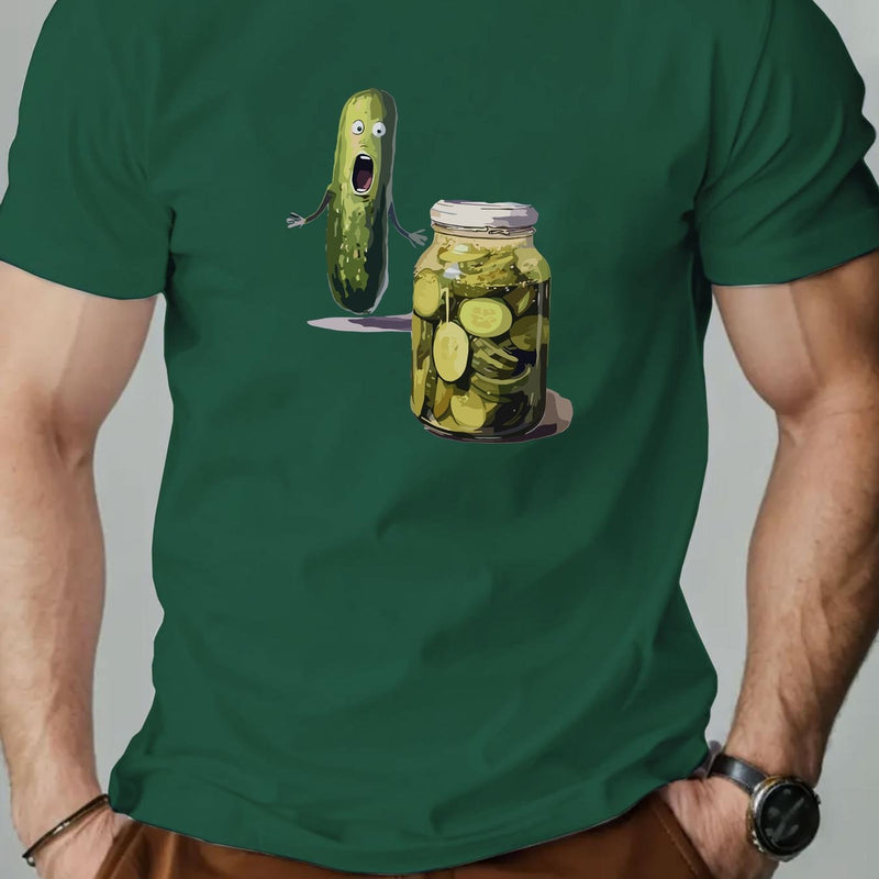 Men's Playful Pickle & Cucumber Jar Graphic T-Shirt.
