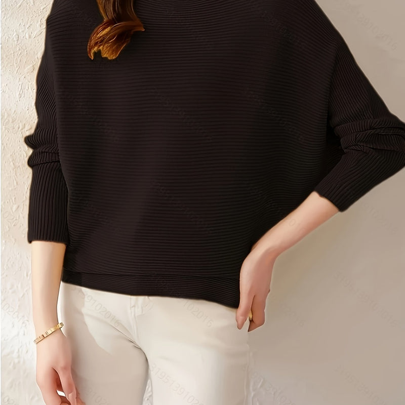 Women's Loose Batwing Sleeve Sweater, Casual Elegant Long Sleeve Top.