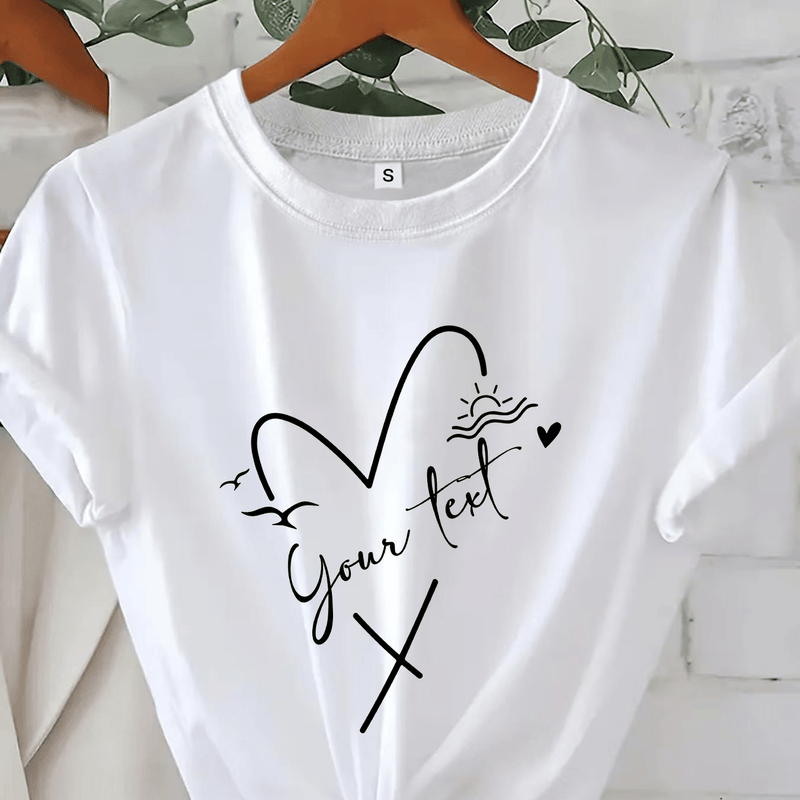Women’s Custom Heart & Letter Print T-Shirt.