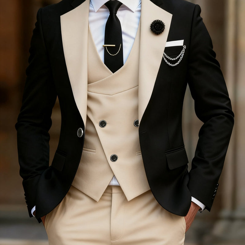 Men's 3pcs Suit Set: Jacket + Vest + Trousers.