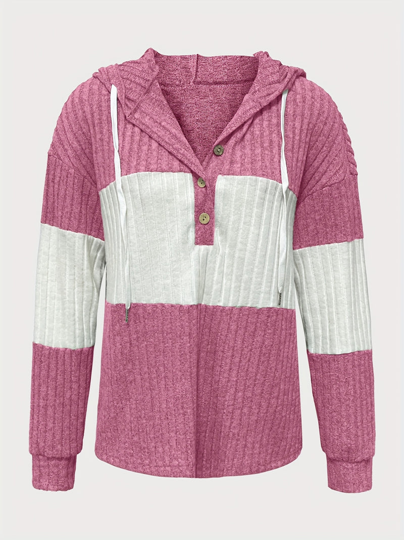 Solid Color Contrasting Hooded Pullover for Women.