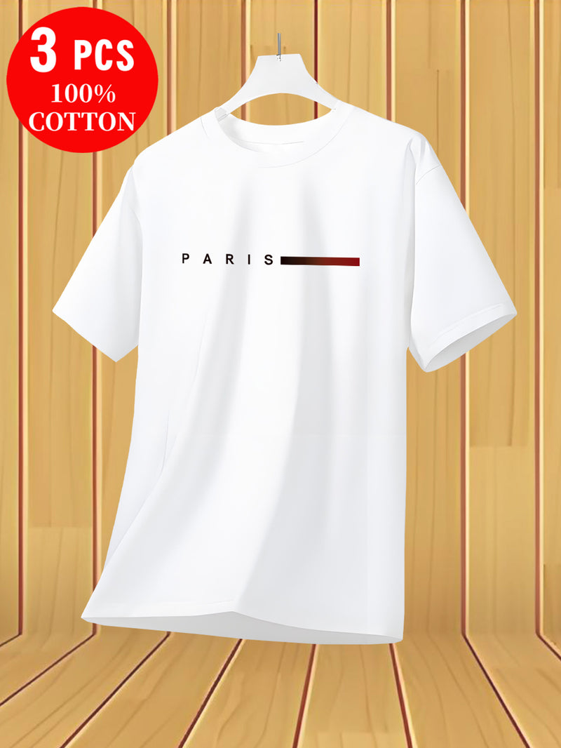 3pcs Cotton T-Shirts, New Summer Style Men's Trendy Tees.