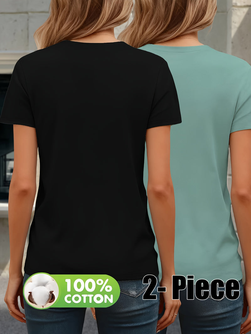Women’s Fashion Solid Color Short Sleeve T-Shirt Two-Pack.