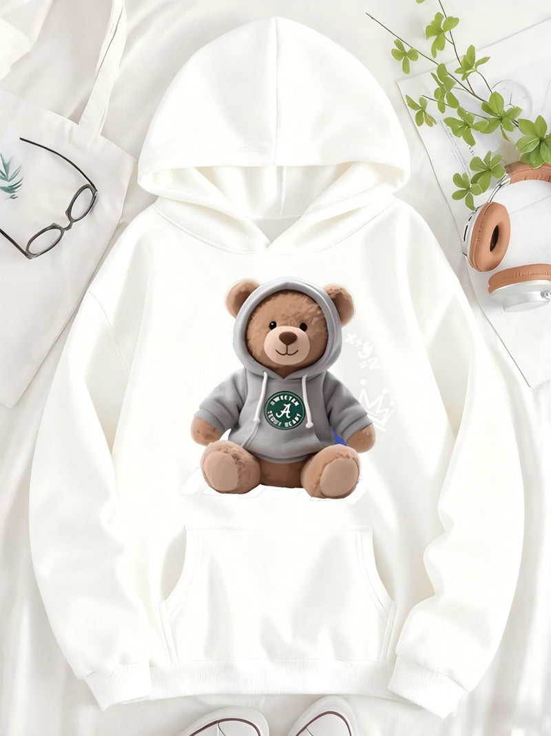 Cute Bear Printed Hoodie | Women'S Long Sleeve Hooded Sweatshirt.