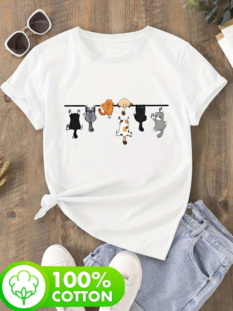 Women's T-Shirt with Cat Print for Spring/Summer.