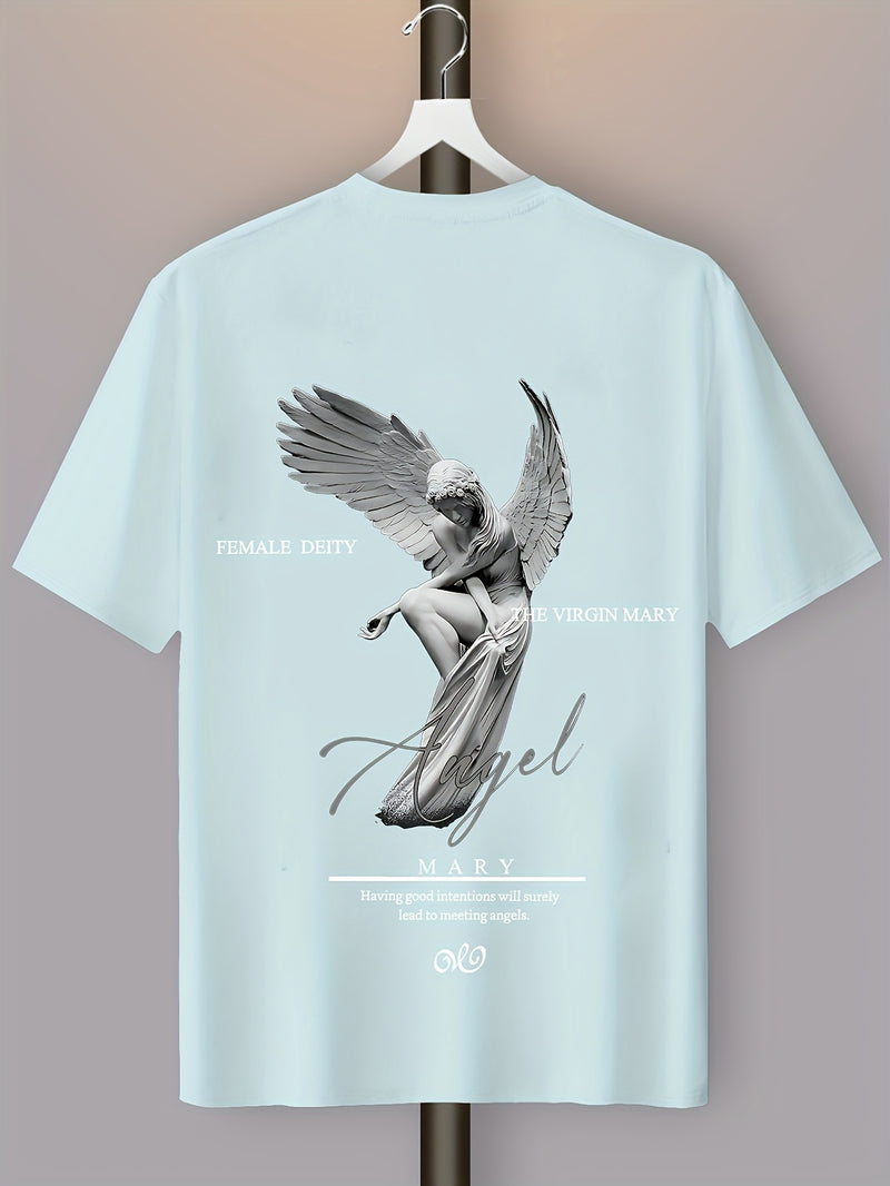Men's Casual Street Style Angel Graphic T-Shirt.