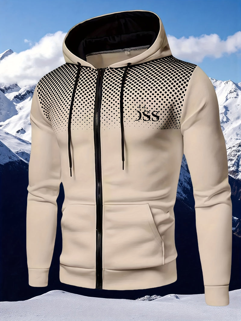 Men'S Autumn Print Zip-Up Hooded Sweatshirt,