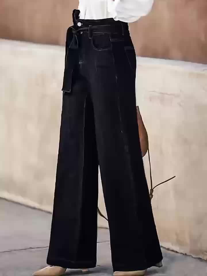 Women's High-Waist Black Wide-Leg Jeans.
