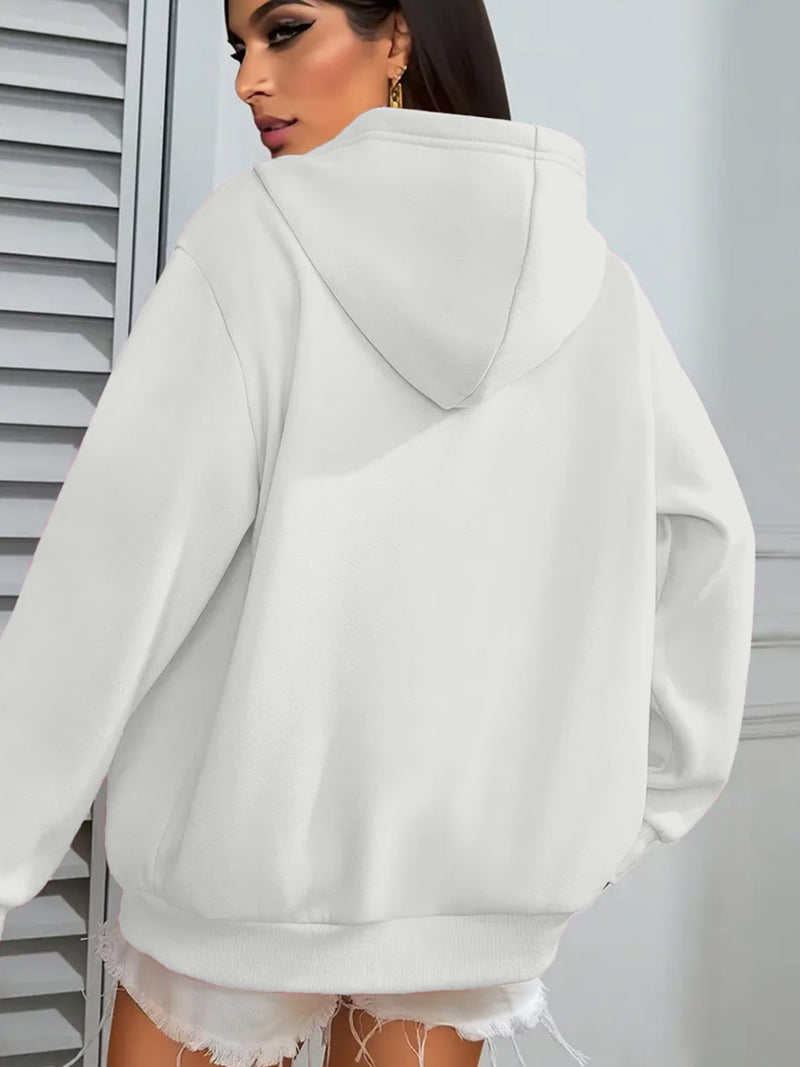 Women's Pocket Hoodie with Printed Lettering and Lining.