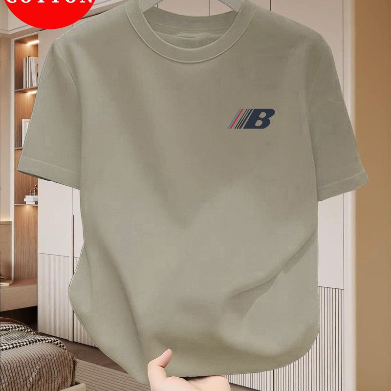 Men's Cotton T-Shirt, Crew Neck with Letter Print Casual.