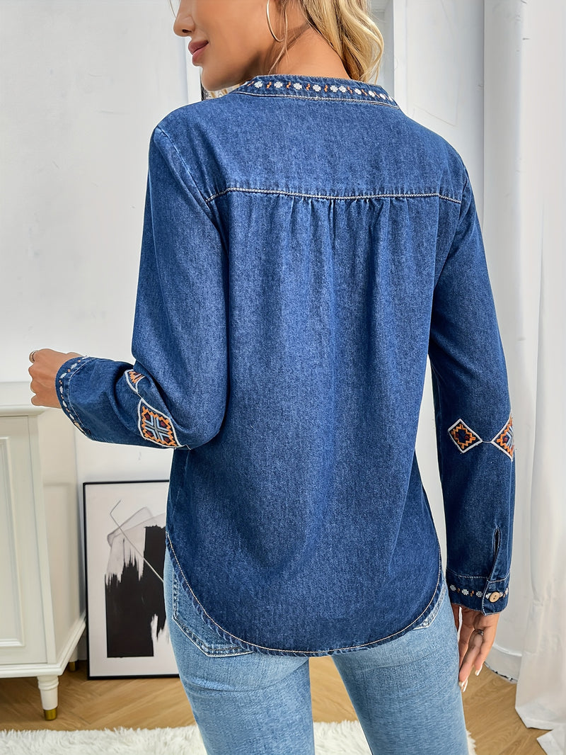 Women's Loose Long-Sleeve Denim Top.