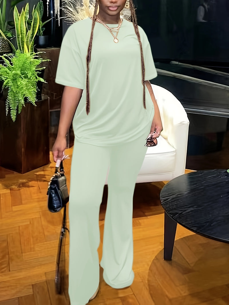 Womens Cross-Border Foreign Trade Loose T-Shirts, Long Wide-Leg Pants.