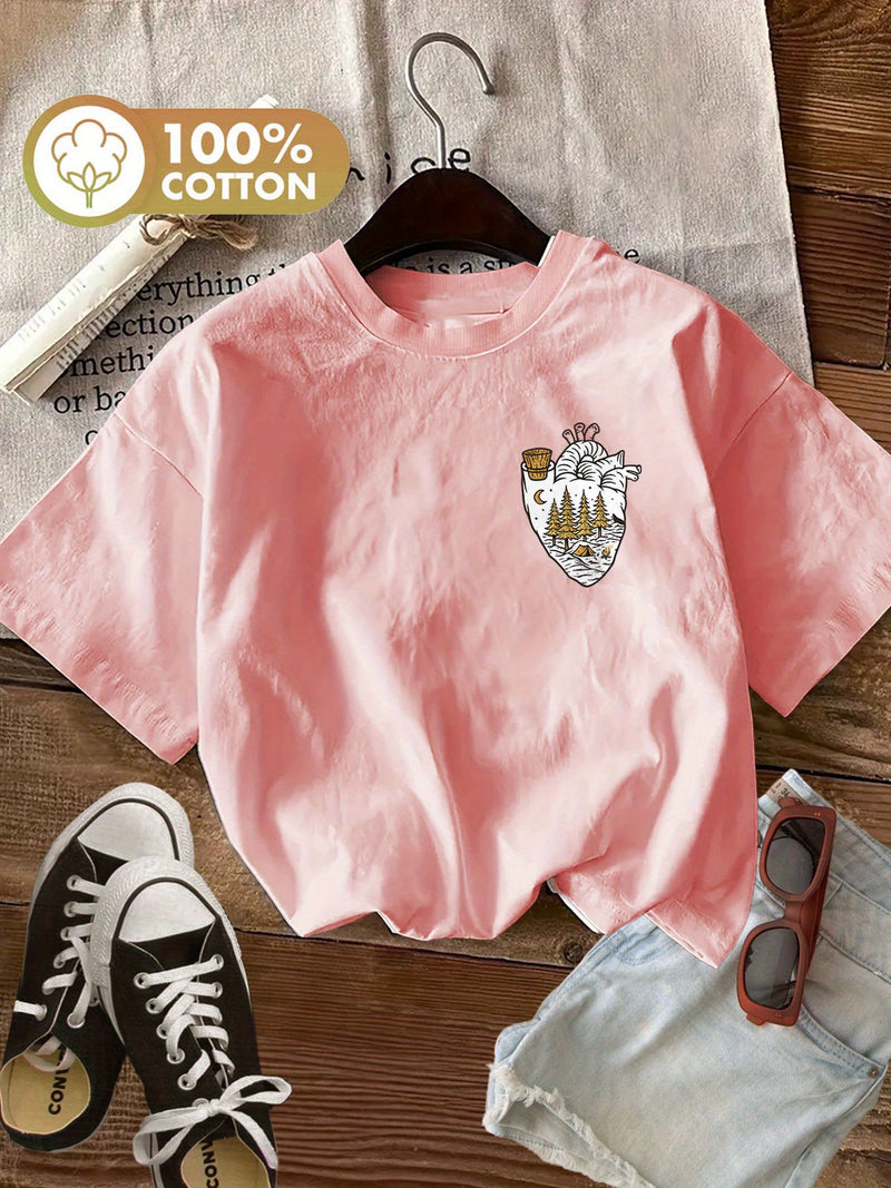 Women’s Graphic Print T-shirt, Short Sleeve Crew Neck.