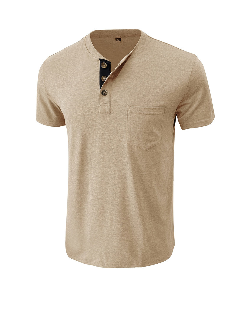 Men's Henley Round Neck Short Sleeve T-Shirt.