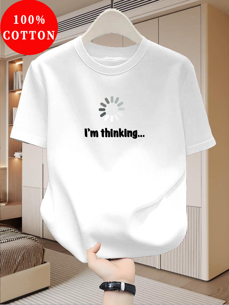 Men's Cotton Slim Fit T-Shirt with "I'm Thinking" Graphic Print.