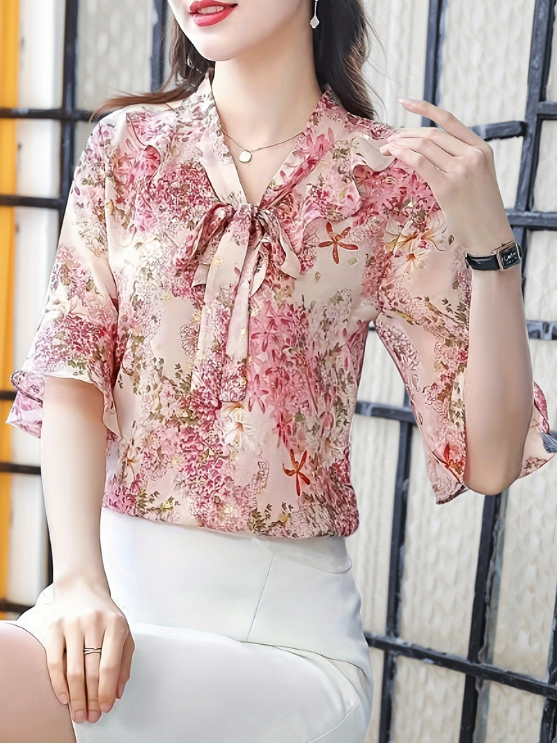 Women's Floral Print V-Neck Blouse.