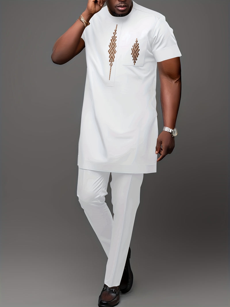 Men'S African Dashiki Short-Sleeve Set Featuring a Comfortable.