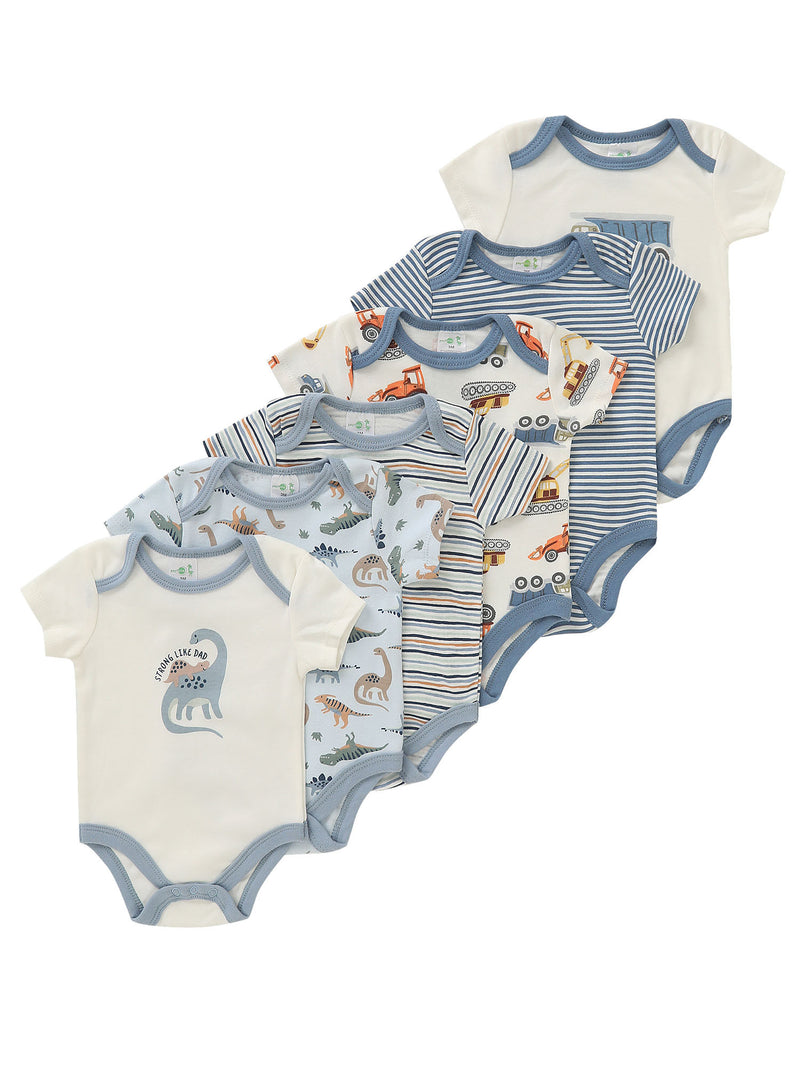 6pcs Newborn Baby Romper with Dinosaur and Truck Embroidery.