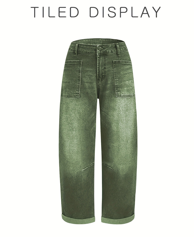 Women's New Elastic Loose Wide-Leg Cropped Jeans.