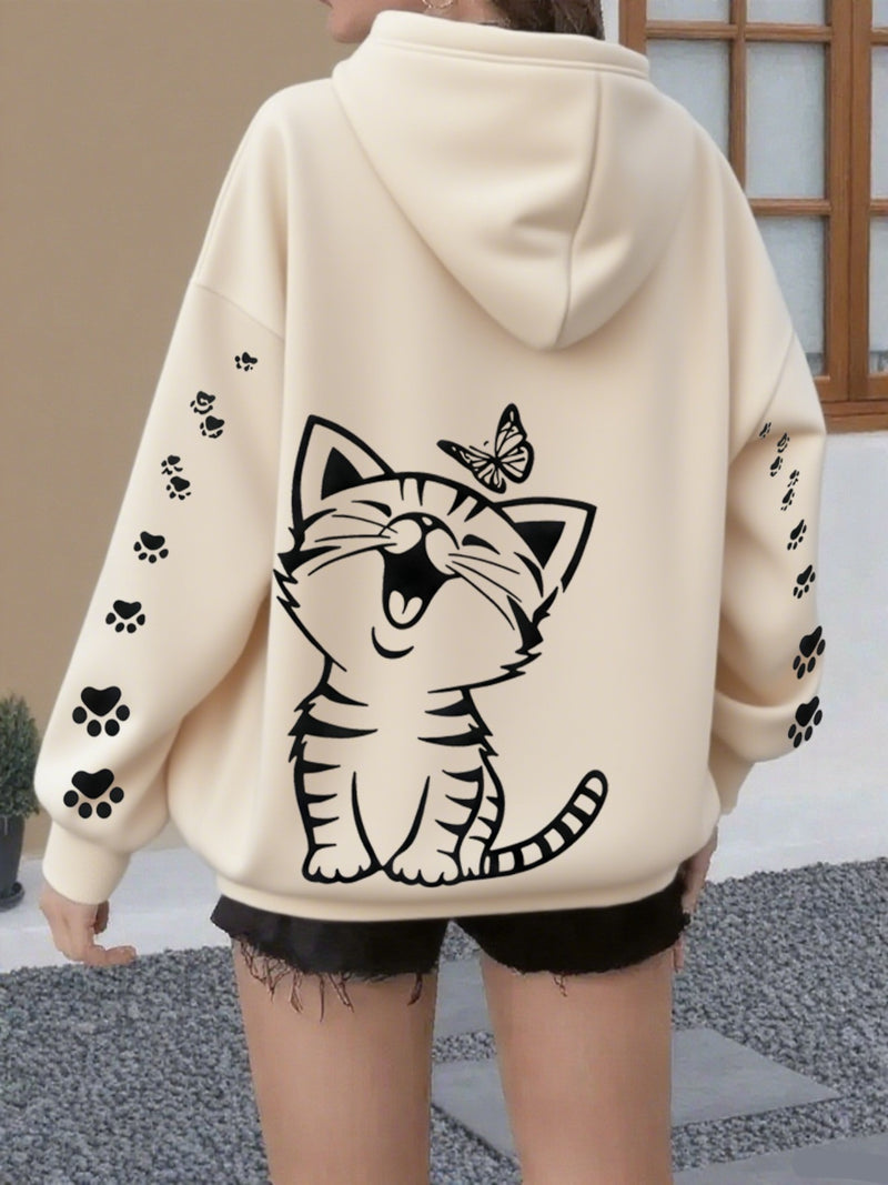 Women’s Kitten Butterfly Cat Paw Print Hoodie.