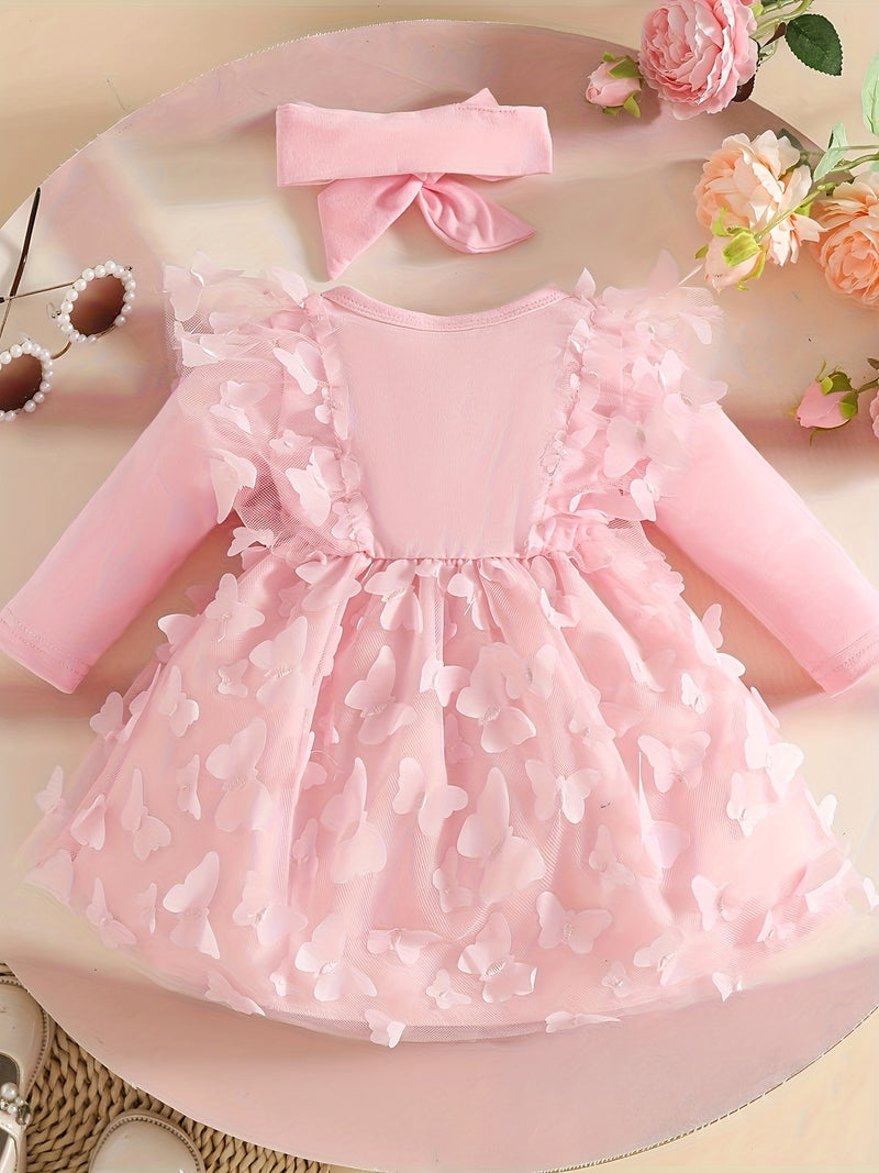 Newborn Baby Girl White Christening Gown Long-Sleeved Dress.