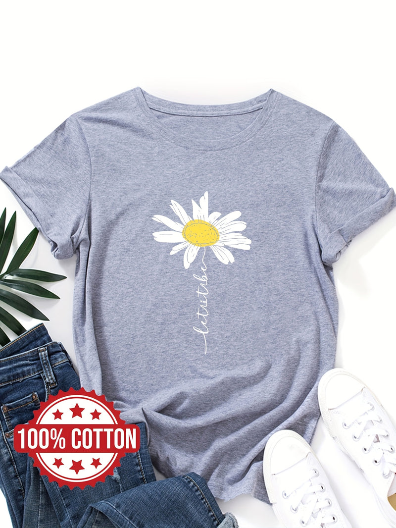 Women's Daisy Flower Print T-Shirt.